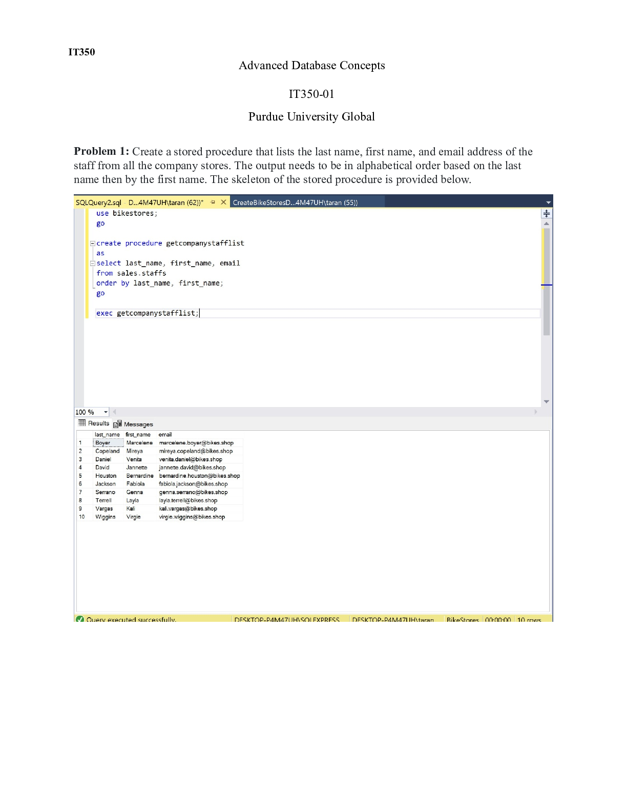 Preview image for IT350 Unit2.docx  IT350  Advanced Database Concepts  IT350-01  Purdue University Global